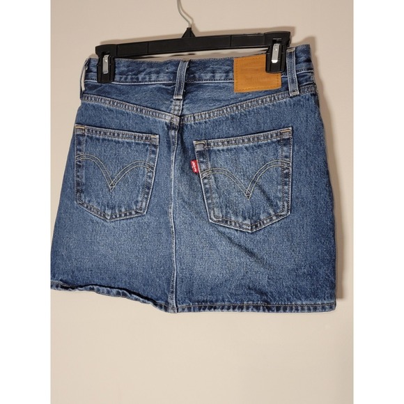Levis Two Horses Icon Skirt Blue Denim Button Fly Mini Raw Hem Size 25 - Picture 3 of 7